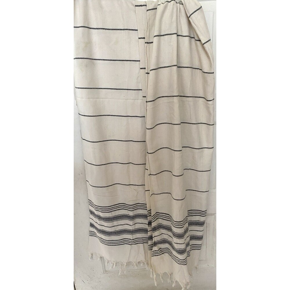 Egyptian Cotton Towel/Throw Lot of 2 Handwoven Off White Black Stripes 62" x 37"